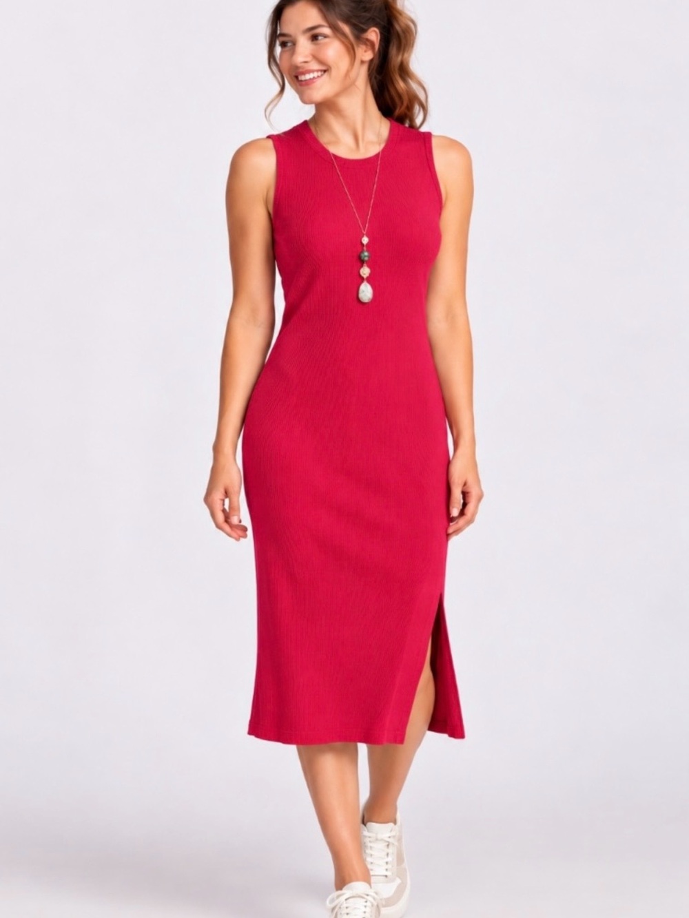 Woolx Iris Ribbed Merino Wool Midi Dress - Red